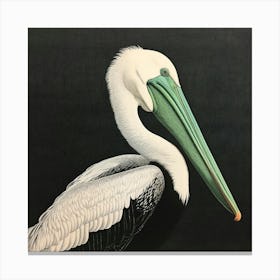 Ohara Koson Inspired Bird Painting Pelican 2 Square Canvas Print