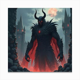 Demon Soul In A Watercolor Dark Castle 1 Canvas Print