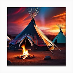 Tepee Tents At Sunset Canvas Print