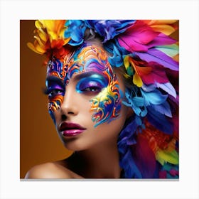 Beautiful Woman With Colorful Feathers 2 Canvas Print