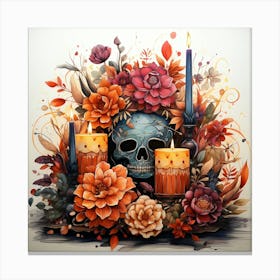 Day Of The Dead Skull And Flowers Canvas Print