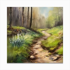 Path In The Woods.A dirt footpath in the forest. Spring season. Wild grasses on both ends of the path. Scattered rocks. Oil colors.13 Canvas Print