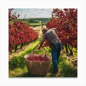 Cherry Picking In The Orchard 2 Canvas Print