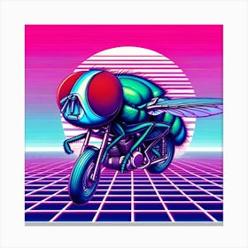 An Image Of A Fly Riding A Motorbike In A Vaporwave, With A Wide Angle View 4 Toile