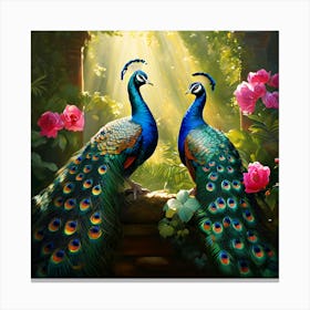 Peacocks In The Garden art print 1 Canvas Print