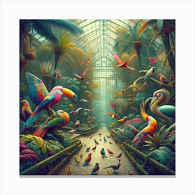 Venturing Into The Garden, Observing Exotic Birds Amidst Amsterdam S Botanical Paradise Style Avant Garde Aviary Abstraction (1) Canvas Print