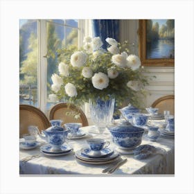 Blue And White Table Setting 2 Canvas Print