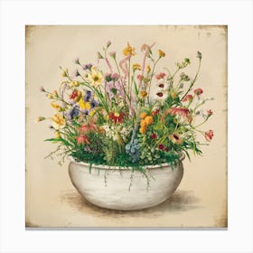 Vintage Wildflowers In A Bowl 3 Canvas Print