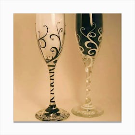 Black And White Wine Glasses Canvas Print