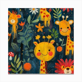 Giraffes And Flowers Canvas Print