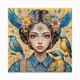 Woman With Birds Canvas Print