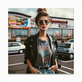 Young Woman In A Leather Jacket Canvas Print