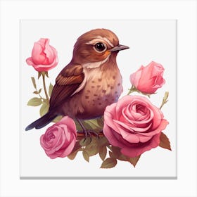 Bird With Roses Canvas Print