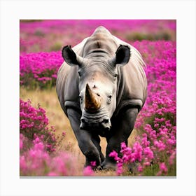 Rhino In Pink Flowers 1 Canvas Print