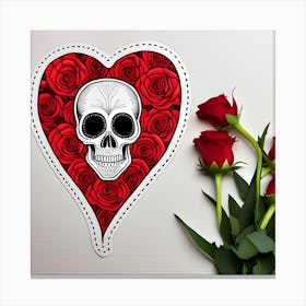 Skulls And Heart Pattern With Red Roses Vintage S Upscaled (2) Canvas Print