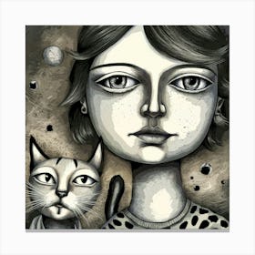 Girl And The Cat Canvas Print