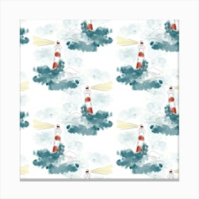 Watercolor Lighthouses on White, Pattern Canvas Print