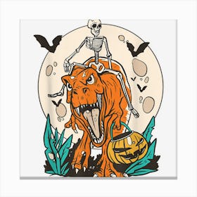 Skeleton Dinosaur Riding Costumes Group Funny Halloween 2022 Canvas Print