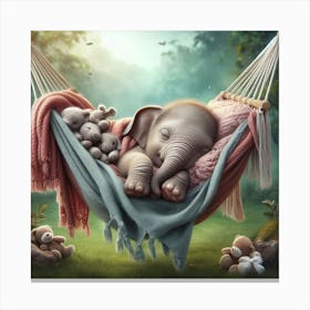 Baby Elephant Sleeping In A Hammock 3 Canvas Print