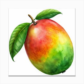 Watercolor Mango With Leaves Isolated On White Background Canvas Print