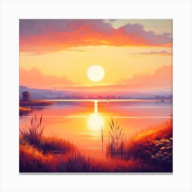 Sunset Over Lake Canvas Print