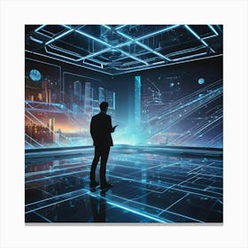 Futuristic Businessman In Futuristic City 1 Canvas Print