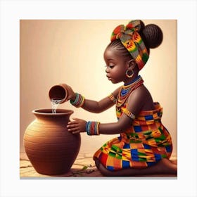 African Girl Drinking Water Canvas Print