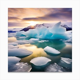 Icebergs At Sunset 4 Canvas Print