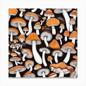 Mushrooms On Black Background 4 Canvas Print