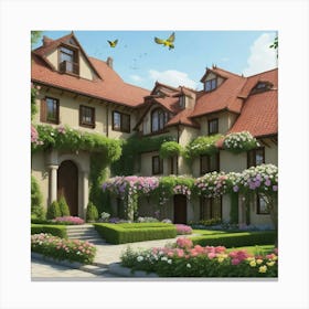 Dreamshaper A Beautiful And Large House Surrounded By A Gre Canvas Print