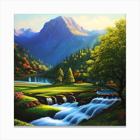 Waterfall In The Mountains 25 Canvas Print