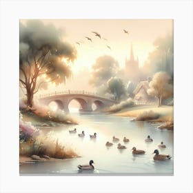 Ducks By The River Canvas Print