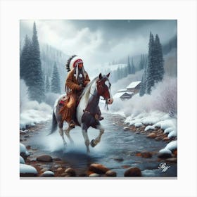 Native American Indian Crossing A Stream 24 Copy Canvas Print
