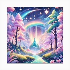 A Fantasy Forest With Twinkling Stars In Pastel Tone Square Composition 365 Canvas Print