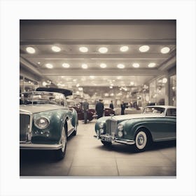 Vintage Cars In A Showroom Canvas Print