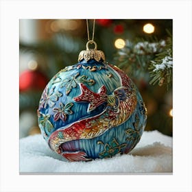 Photorealistic Glossy Christmas Ornament In The Form Of A Creature Painted In Vibrant Colors And Ad Canvas Print