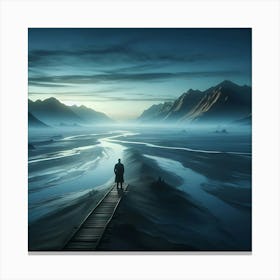 Man On A Train Track Canvas Print