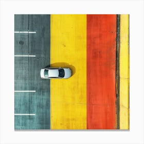 Aerial View Of A Car In A Parking Lot Canvas Print