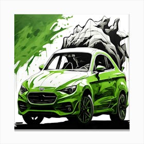 Green Speed Machine Sumi-e Ink Wash Sports Car Wall Art Stampe su tela