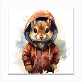 Watercolour Cartoon Chipmunk In A Hoodie Canvas Print