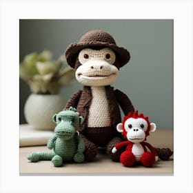 Amigurumi, crocodile and monkey 4 Canvas Print