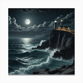 Lake Environment Landscape With Moon Art Print (5) Canvas Print