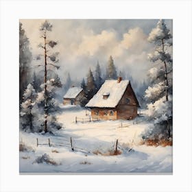 Winter Farmhouse Akvarell Canvas Print