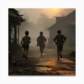 Boys Running In The Fog Canvas Print