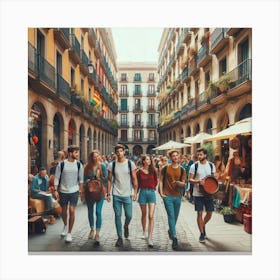 Group Of Young People In Barcelona Canvas Print