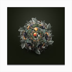 Vintage Peach Fruit Wreath on Olive Green n.2355 Canvas Print