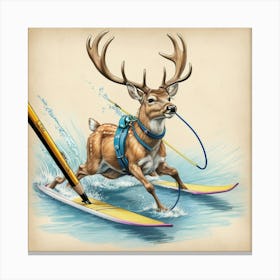 Deer On Surfboard 7 Canvas Print