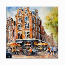 Amsterdam Cafe.Amsterdam city.summer. Cafes. Passersby, sidewalks. Oil colors. 2 Canvas Print