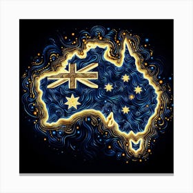 Australia Map Gold And Blue Canvas Print