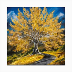 Golden Canopy Autumn Tree Against Blue Sky (1) Canvas Print